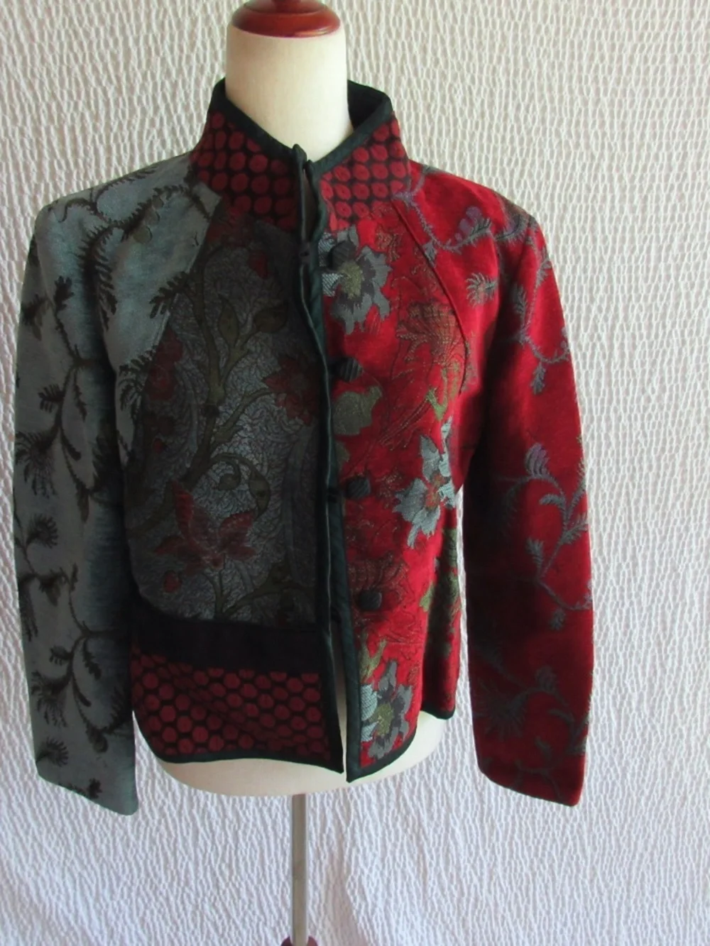 Mary Lynn O'Shea Women's Tapestry Jacket Blazer Colorful Red Gray Vintage P